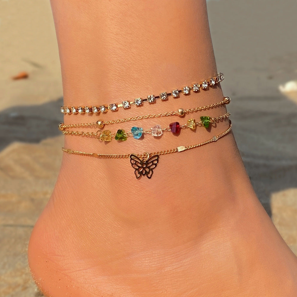 5 pcs New Love Cross Anklet Set Female Niche Fashion Light Luxury High Sense Anklet