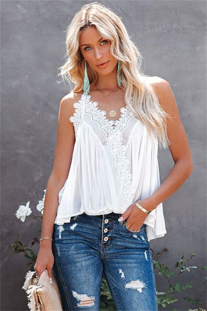 Summer Breathable Loose Lace Edge Halter Girls Wear A Top With A Tank Top Women Wear Outside