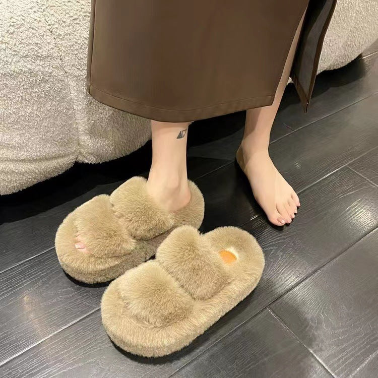 New Large Size Woolly Slippers 7CM Thick Warm Wear-resistant Non-slip Skin Outside The Home To Wear