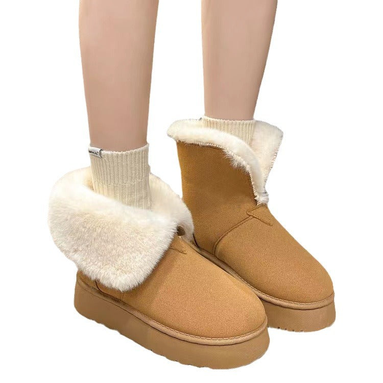 New family snow boots two wear thick soles plus velvet outside the tube to wear warm fur one cotton shoes woman