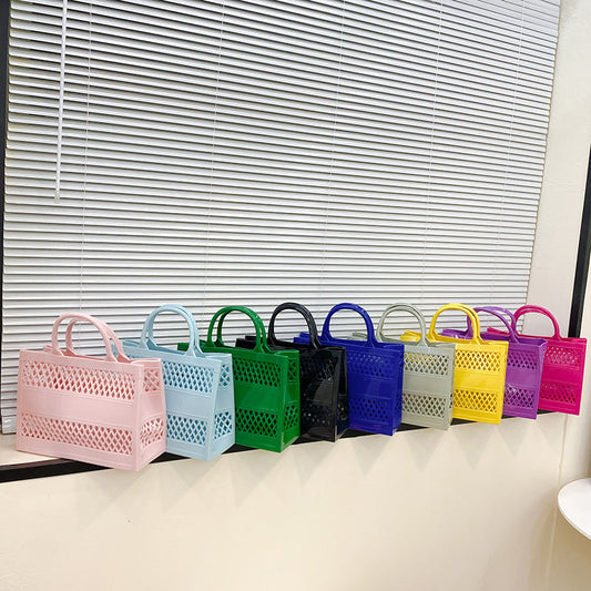 Summer New Shopping Basket Jelly Bag Large Capacity Basket Storage Basket Candy-Colored Hollowed Out Beach Bag