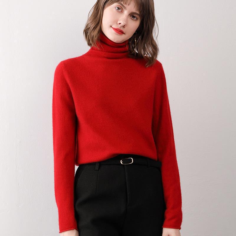 Women's 100 Pure Wool Autumn/Winter Turtleneck With A Thin Knit Bottom Cashmere Sweater