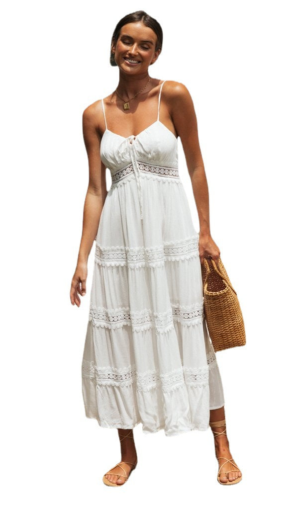 New Women's Bohemian Halter Dress Lace Patchwork Dress