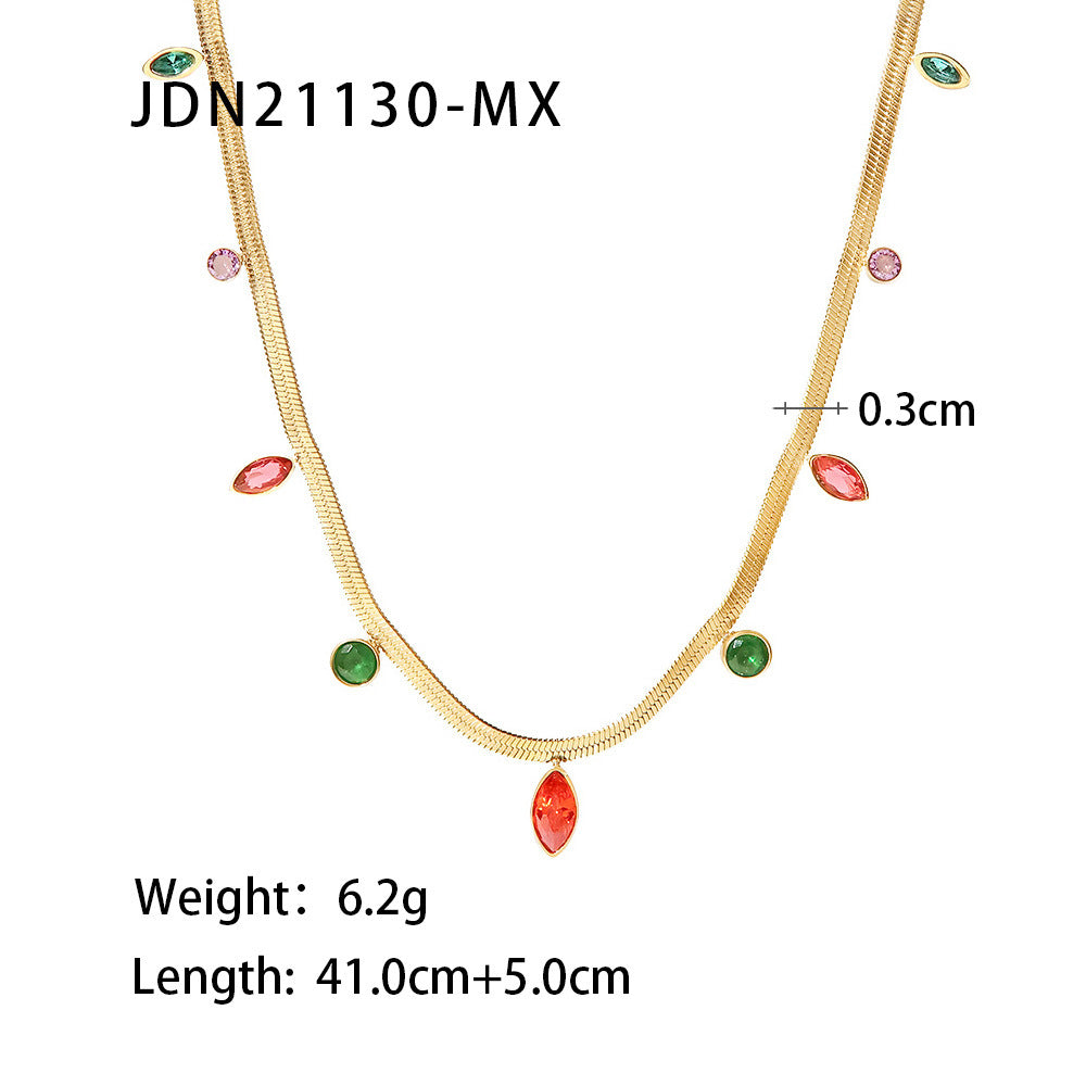 5 pcs Women's Light Luxury Style Titanium Steel Color Snake Bone Chain Color Zircon Necklace