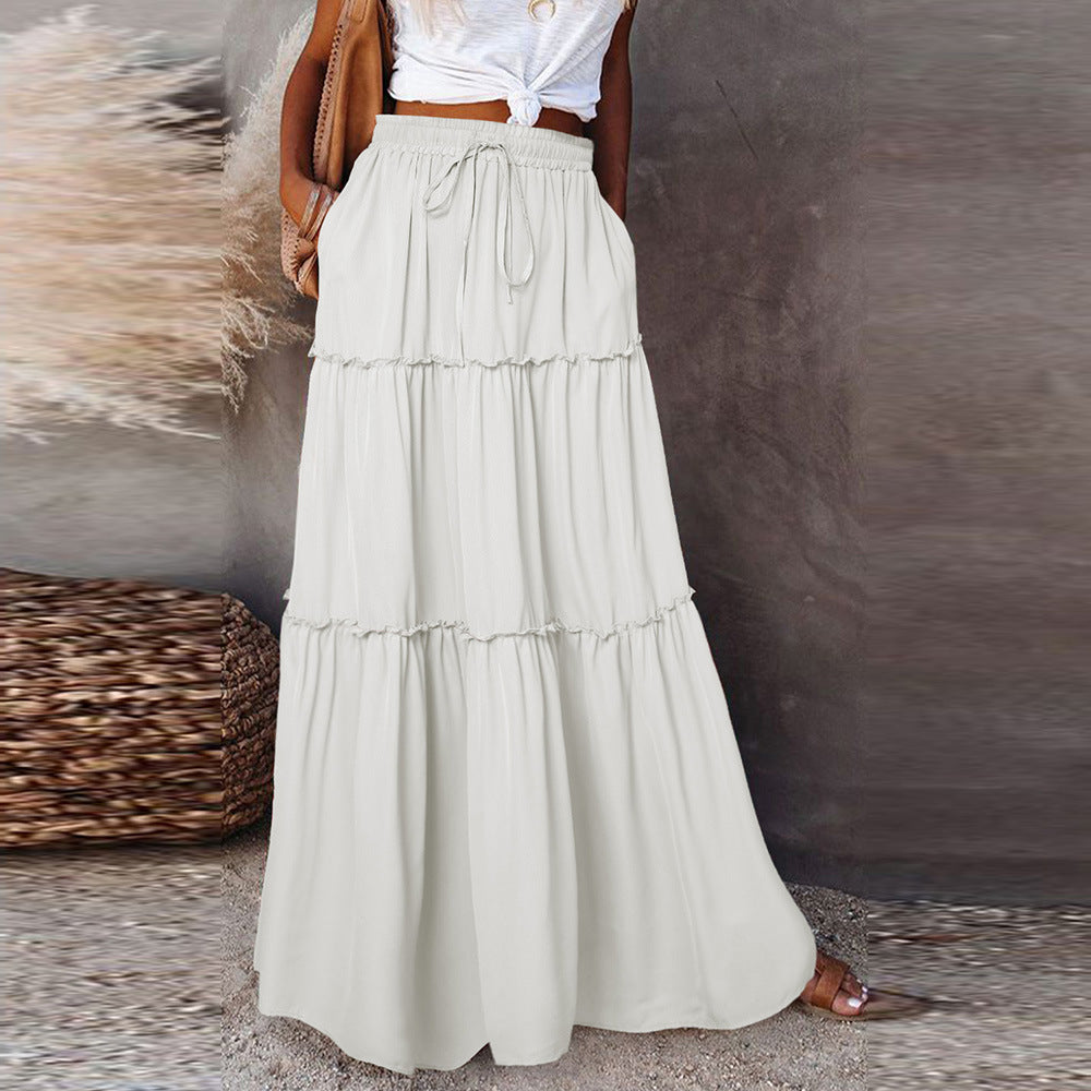 Autumn And Winter New Solid Color Knee-Length Skirt Women Lace-Up Casual Dress