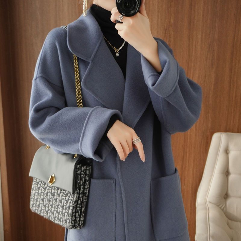 Autumn And Winter Double-Sided Pure Wool Coat Women's Long Silhouette Loose Thickened Woolen Coat Cashmere Outside