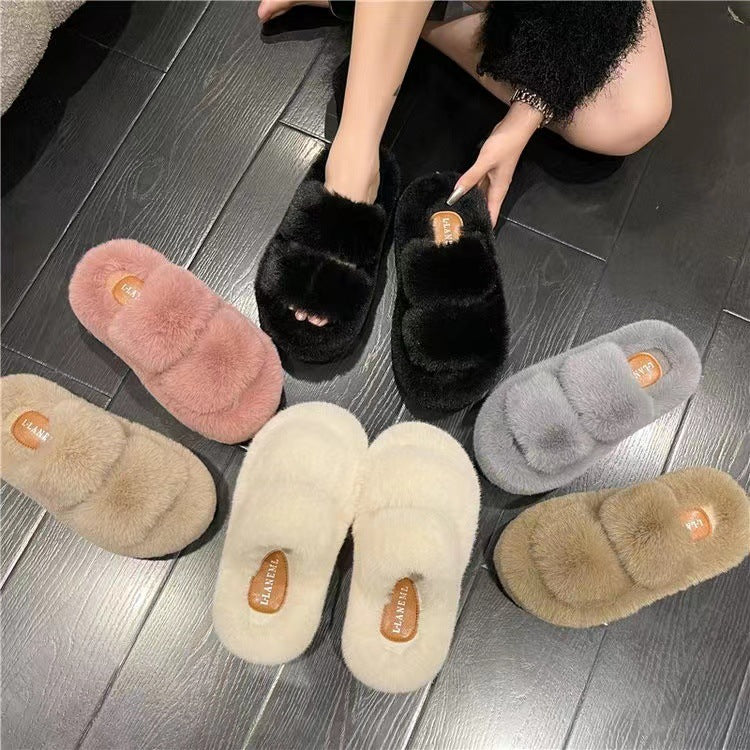 New Large Size Woolly Slippers 7CM Thick Warm Wear-resistant Non-slip Skin Outside The Home To Wear