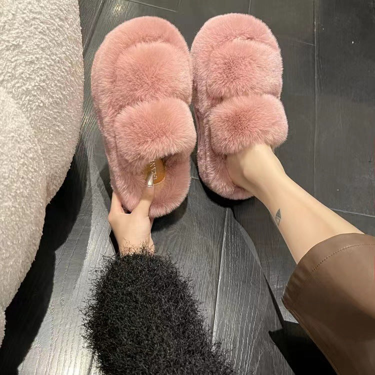 New Large Size Woolly Slippers 7CM Thick Warm Wear-resistant Non-slip Skin Outside The Home To Wear