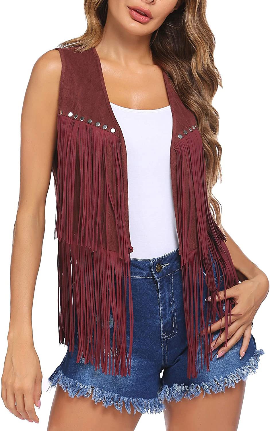 Tassel Coat Women's Buckskin Velvet Unbuckled Mid-Length Vest Vest Coat