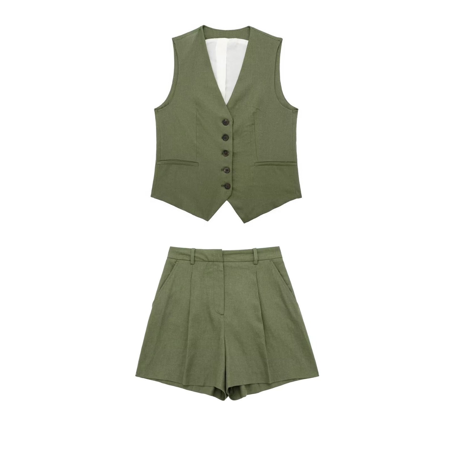 Autumn Women's Style Casual Linen Blend Vest + Shorts Set