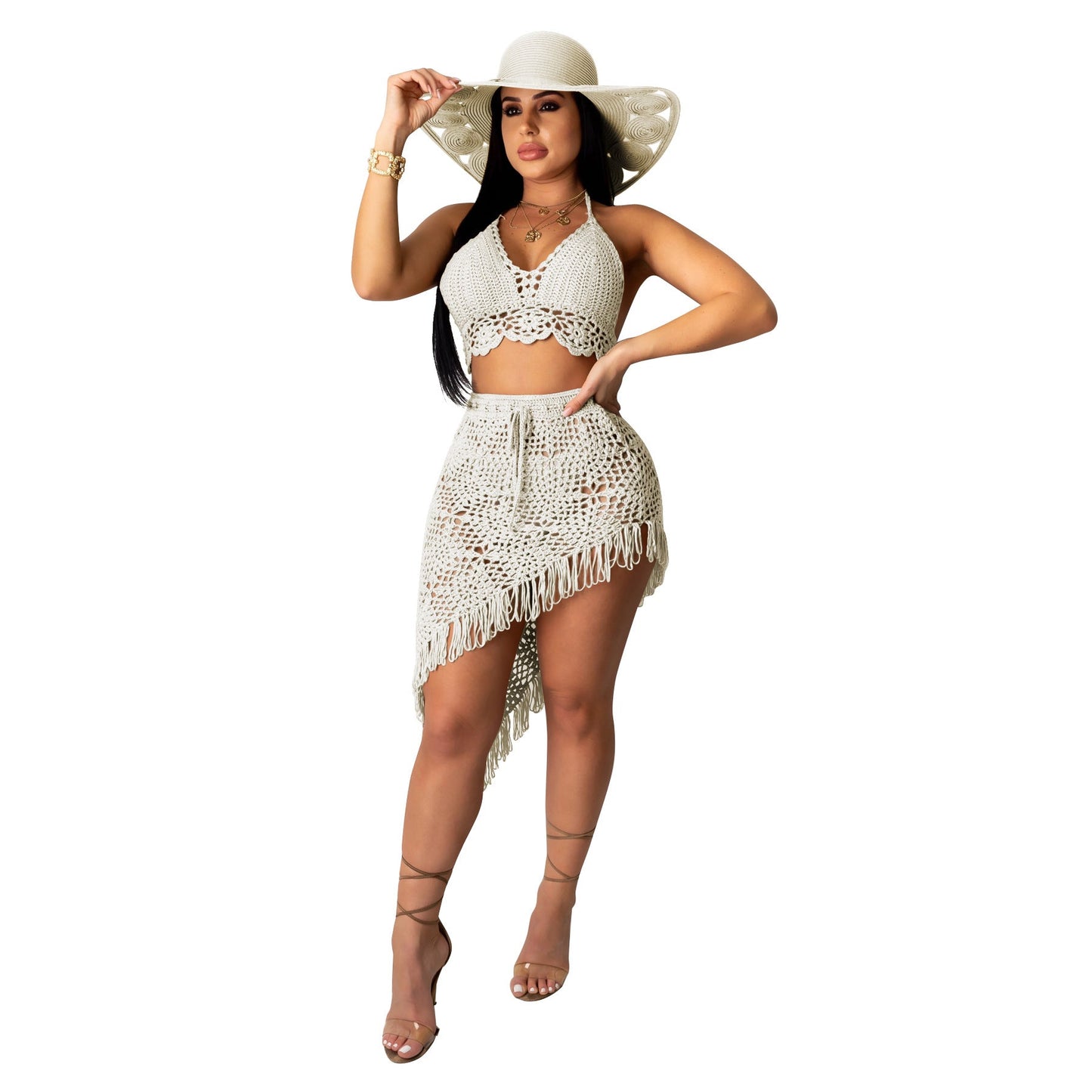 Women's Sexy Hand-Crocheted Fringe Casual Suit Beach Swimsuit Smock