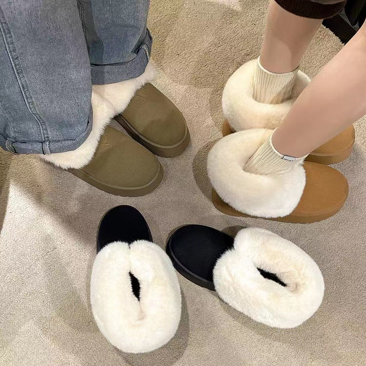 New family snow boots two wear thick soles plus velvet outside the tube to wear warm fur one cotton shoes woman