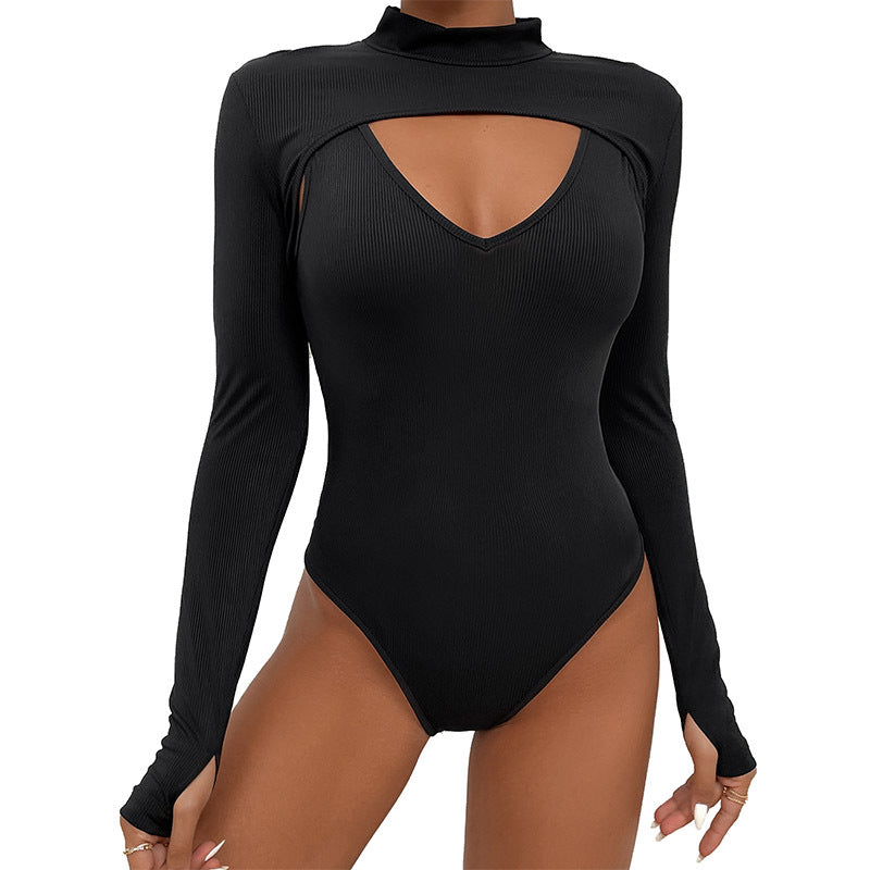 Spring New Women's Sexy Body-Tight One-Piece Hollowed-Out Long-Sleeved Spice Girl Onesie