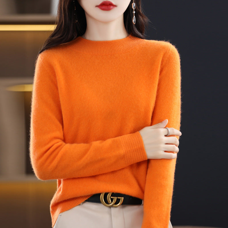 Autumn/Winter Seamless Woolen Sweater Women's 100 Wool Half Turtleneck Loose Pullover Sweater With Slimming Undercoat