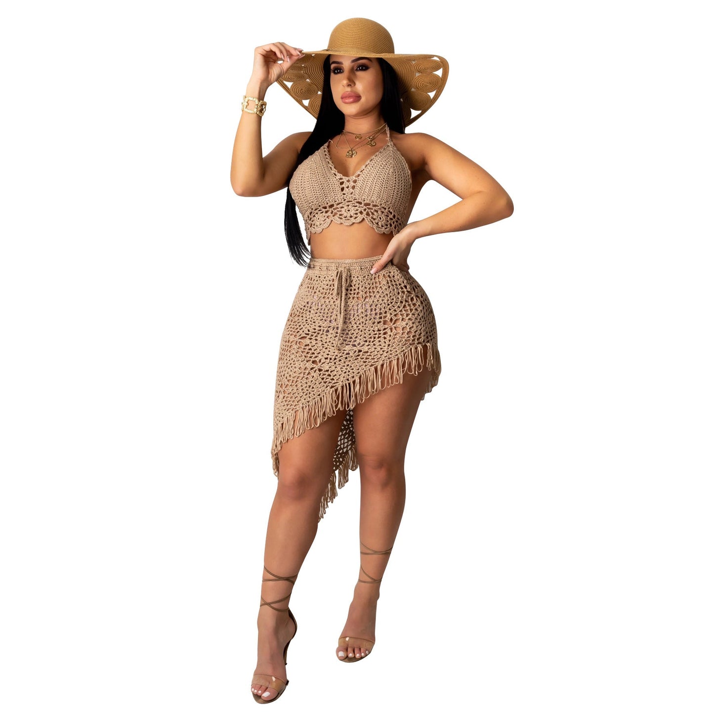 Women's Sexy Hand-Crocheted Fringe Casual Suit Beach Swimsuit Smock