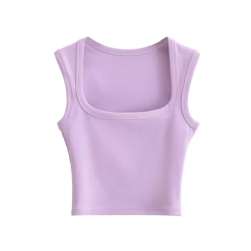 Summer Sexy Slim Deep Square Neck Vest Women Short Crop Tight Solid Color Sleeveless Top Small T Tide