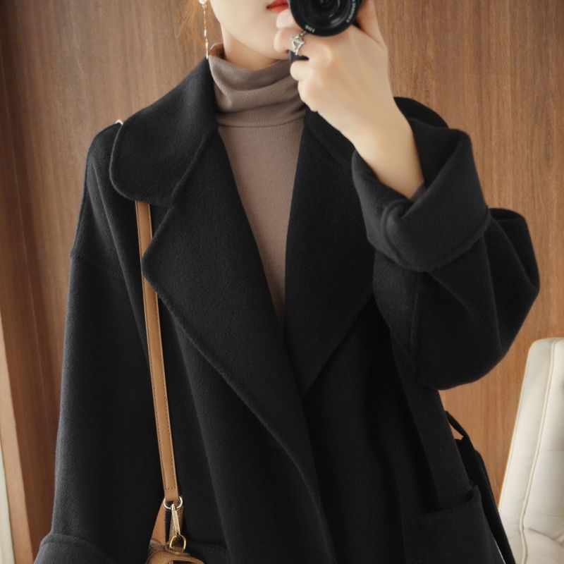 Autumn And Winter Double-Sided Pure Wool Coat Women's Long Silhouette Loose Thickened Woolen Coat Cashmere Outside