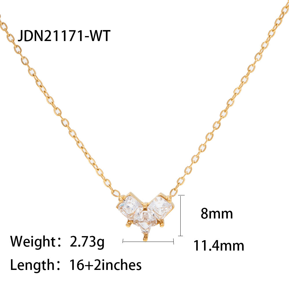 5 pcs New Titanium Steel Necklace 18K Gold Plated Stainless Steel Inlaid/White Zircon Love Pendant Necklace