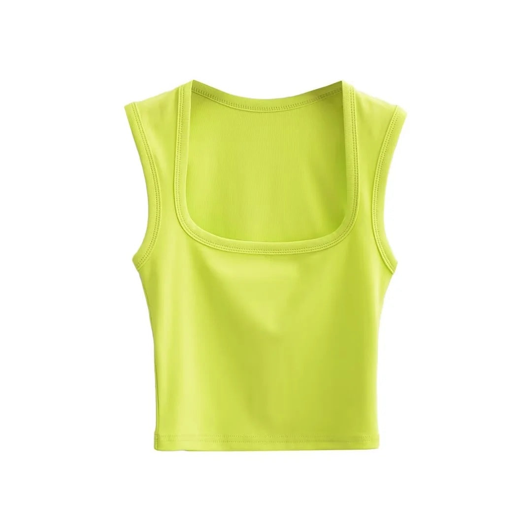 Summer Sexy Slim Deep Square Neck Vest Women Short Crop Tight Solid Color Sleeveless Top Small T Tide