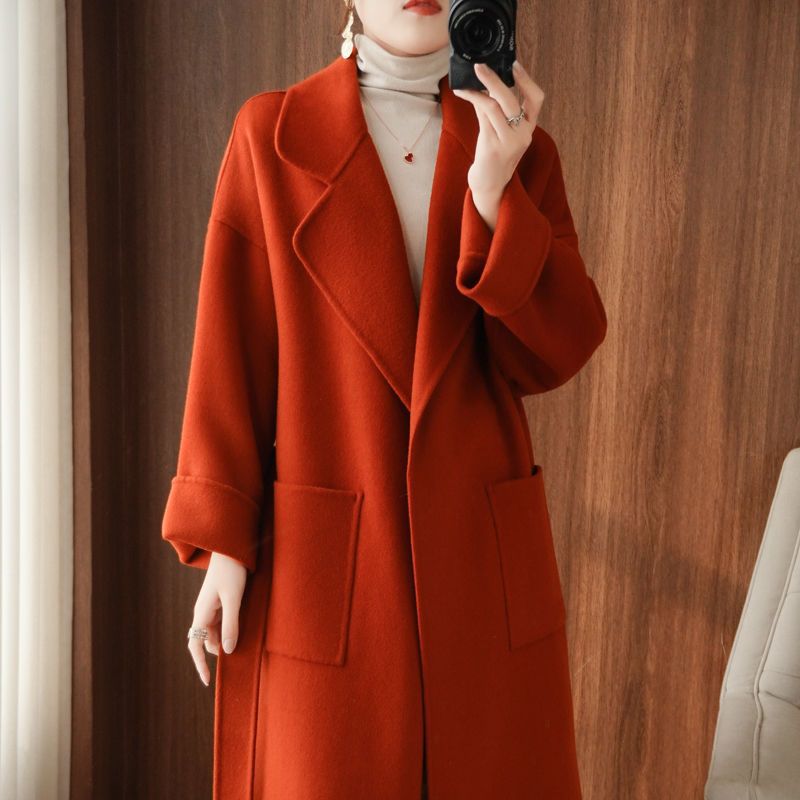 Autumn And Winter Double-Sided Pure Wool Coat Women's Long Silhouette Loose Thickened Woolen Coat Cashmere Outside