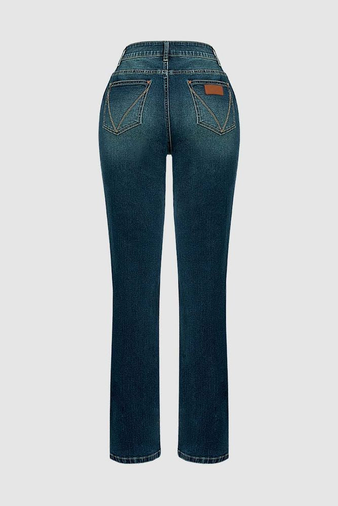 Embroidery High Rise Bootcut Jeans Without Belt