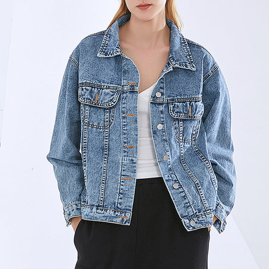 Slim Retro Blue Denim Coat Women New Spring Fashion Personality Design Sense Lapel Coat Women