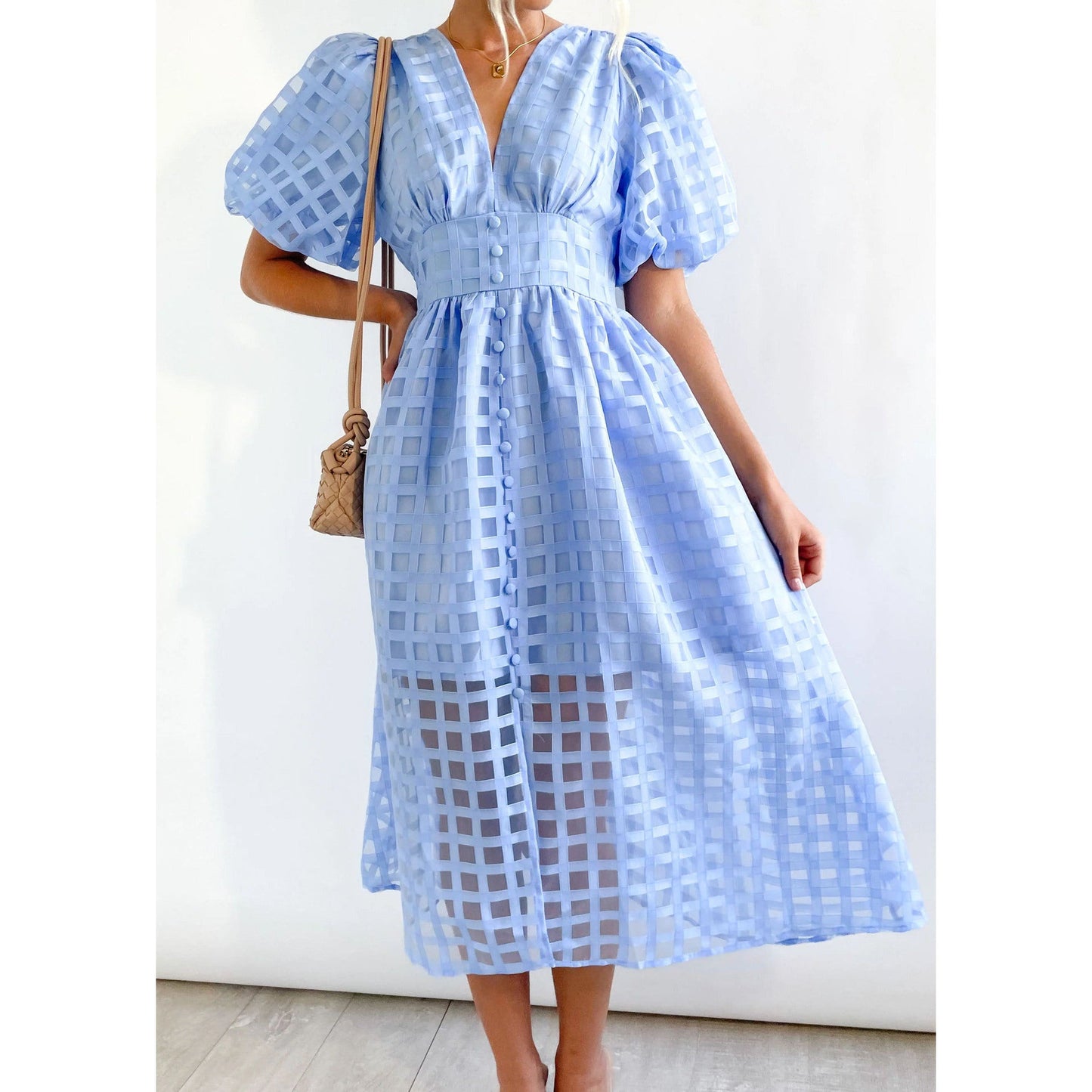 Spring And Summer New Fashion Multi-Color Lantern Sleeve Dress Casual Party Dress