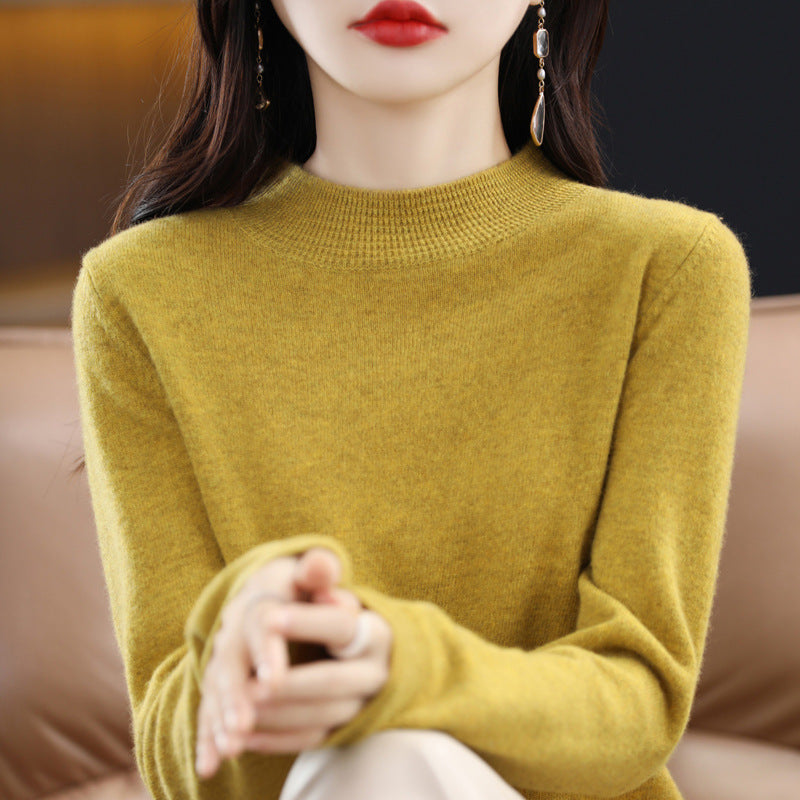 Autumn/Winter Seamless Woolen Sweater Women's 100 Wool Half Turtleneck Loose Pullover Sweater With Slimming Undercoat