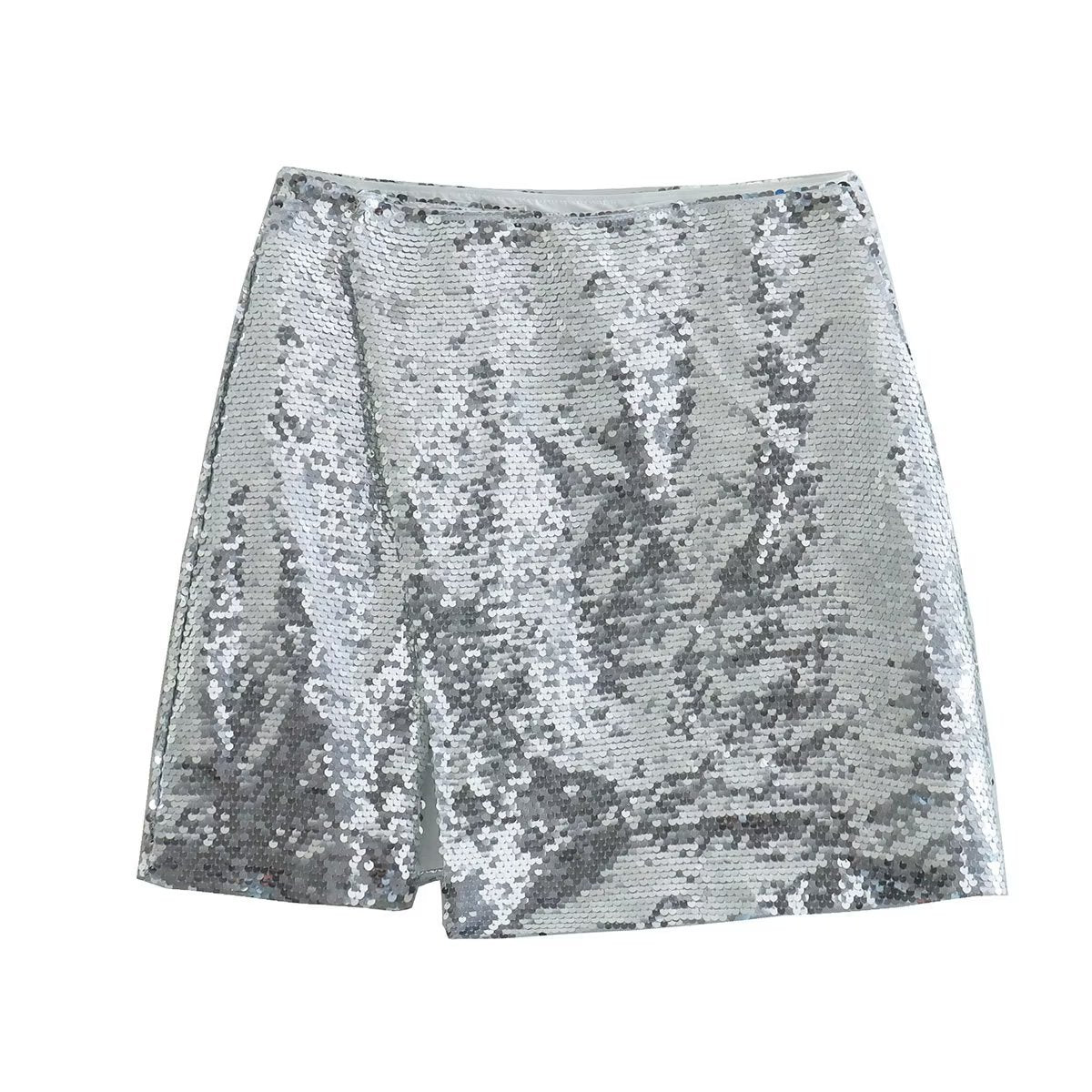 Spring New Silver Sequin Split Skirt Skirt With Hip Wrap Skirts