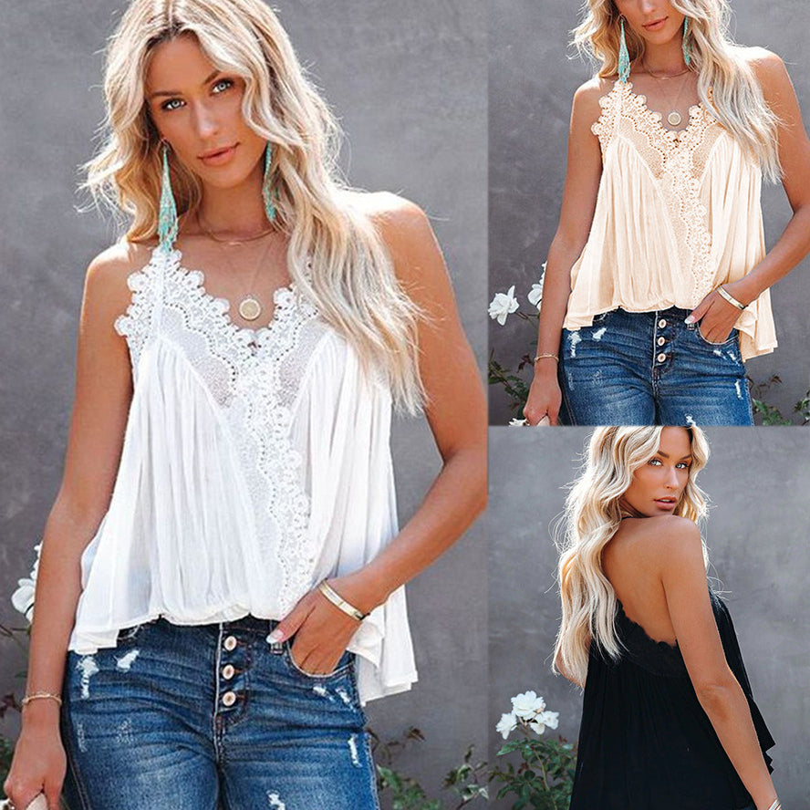 Summer Breathable Loose Lace Edge Halter Girls Wear A Top With A Tank Top Women Wear Outside