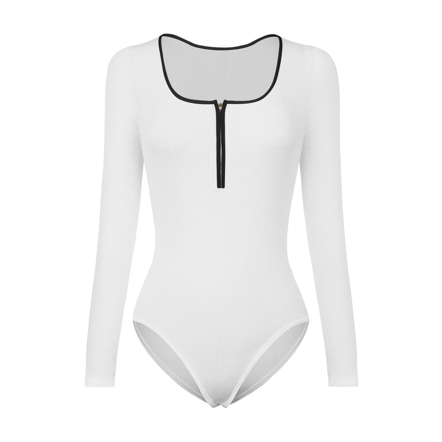 Autumn And Winter Hot Sales Of New Splicing Color Zipper Thread Long-Sleeved Leotard Fashion Matching Temperament Base