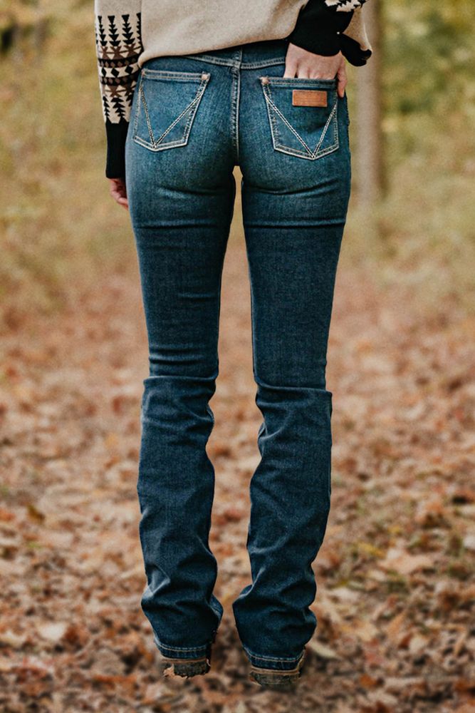 Embroidery High Rise Bootcut Jeans Without Belt