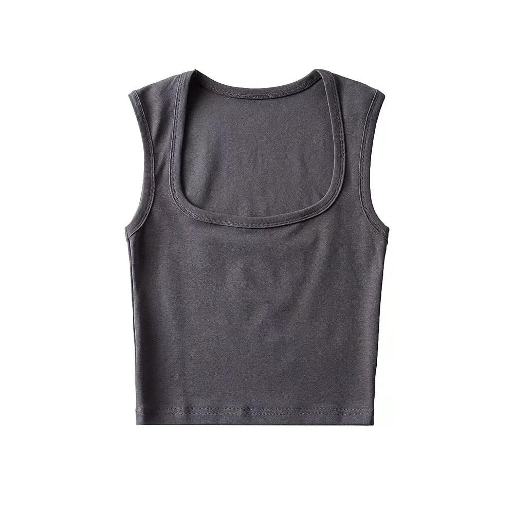 Summer Sexy Slim Deep Square Neck Vest Women Short Crop Tight Solid Color Sleeveless Top Small T Tide