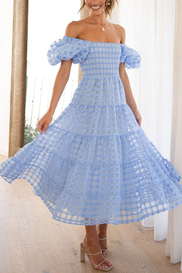 Spring And Summer New Line Collar Lantern Sleeve Cake Dress Casual Loose Dress