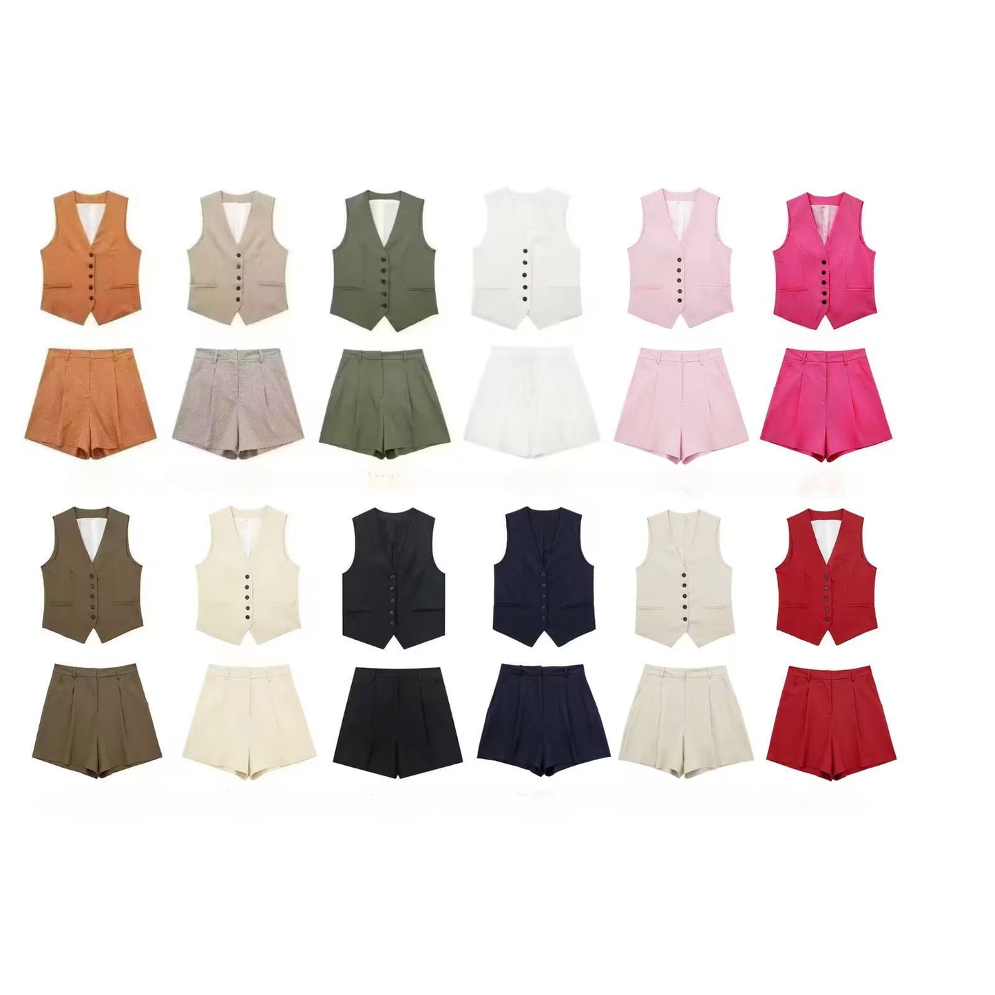 Autumn Women's Style Casual Linen Blend Vest + Shorts Set