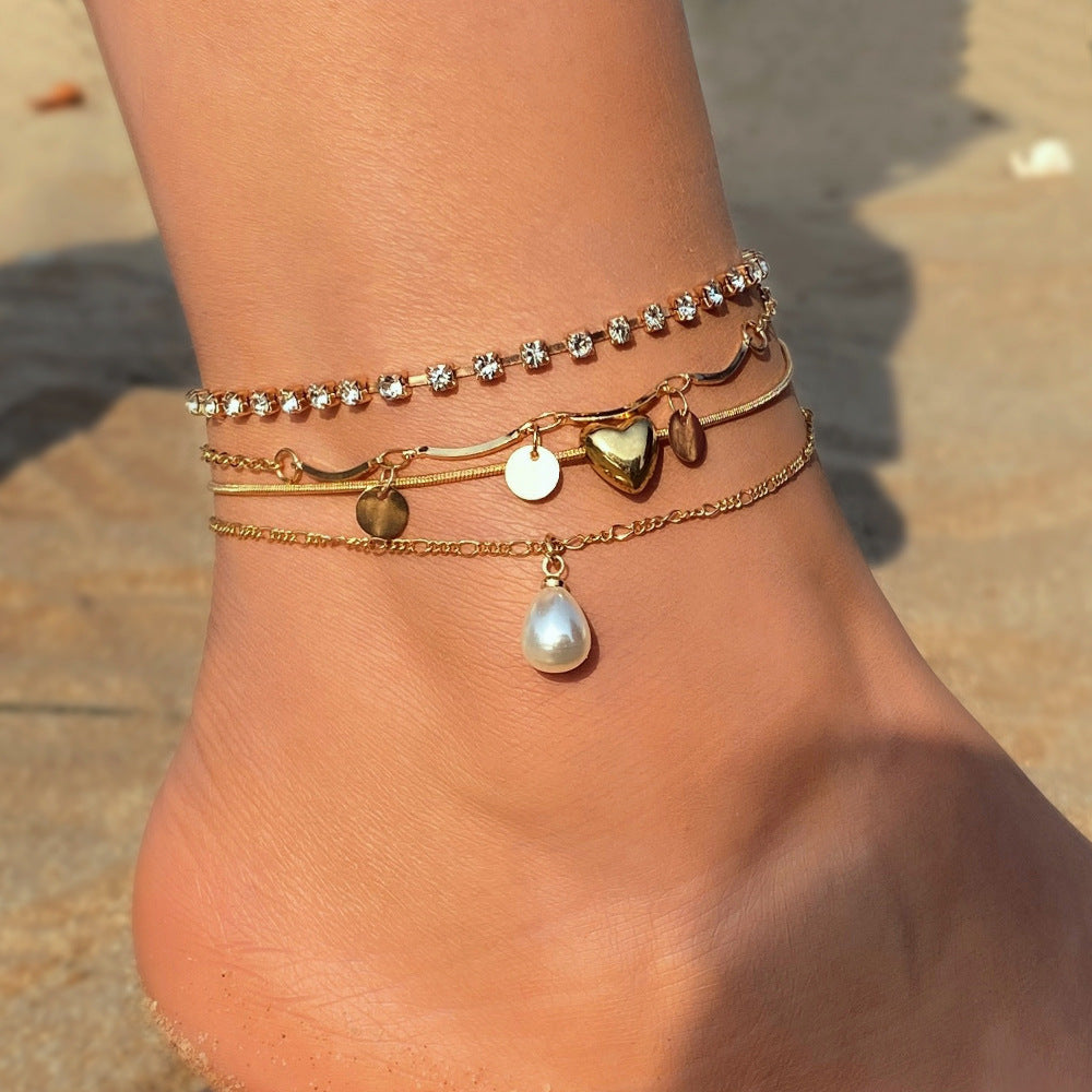 5 pcs New Love Cross Anklet Set Female Niche Fashion Light Luxury High Sense Anklet