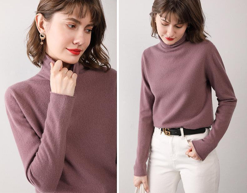 Women's 100 Pure Wool Autumn/Winter Turtleneck With A Thin Knit Bottom Cashmere Sweater