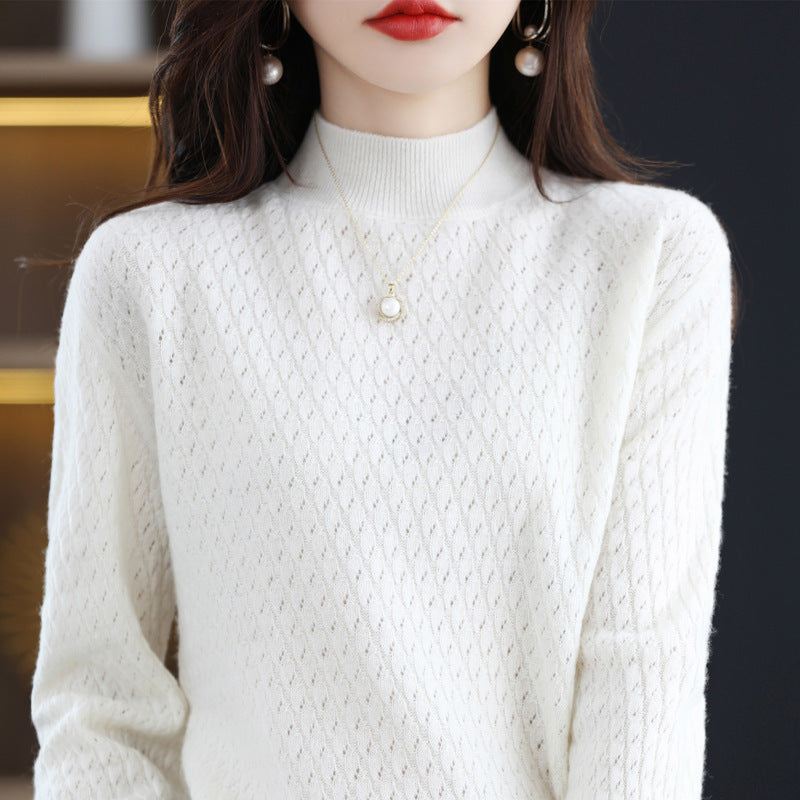 Full Body Jacquard Female Half Turtleneck 100 Woolen Sweater Autumn And Winter New Loose Foreign Style Cashmere Sweater To Wear