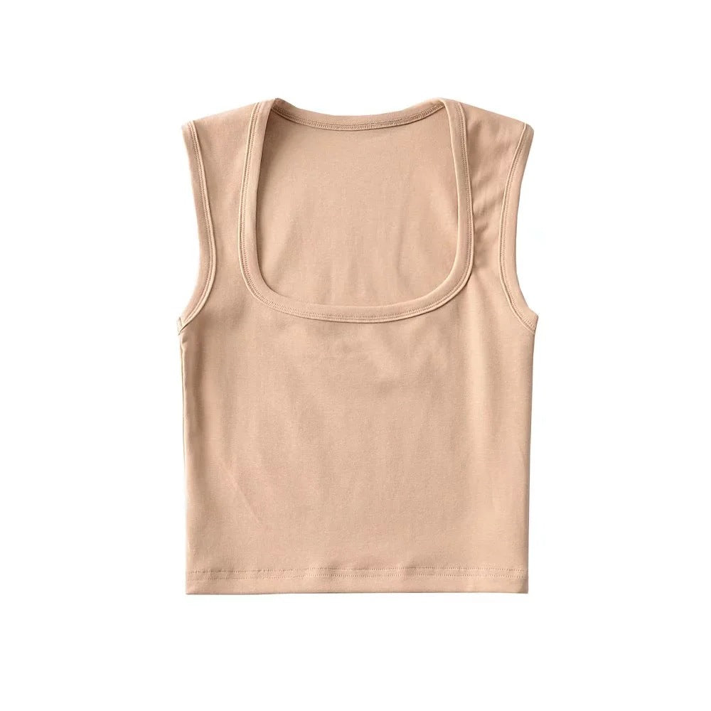 Summer Sexy Slim Deep Square Neck Vest Women Short Crop Tight Solid Color Sleeveless Top Small T Tide