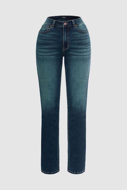 Embroidery High Rise Bootcut Jeans Without Belt