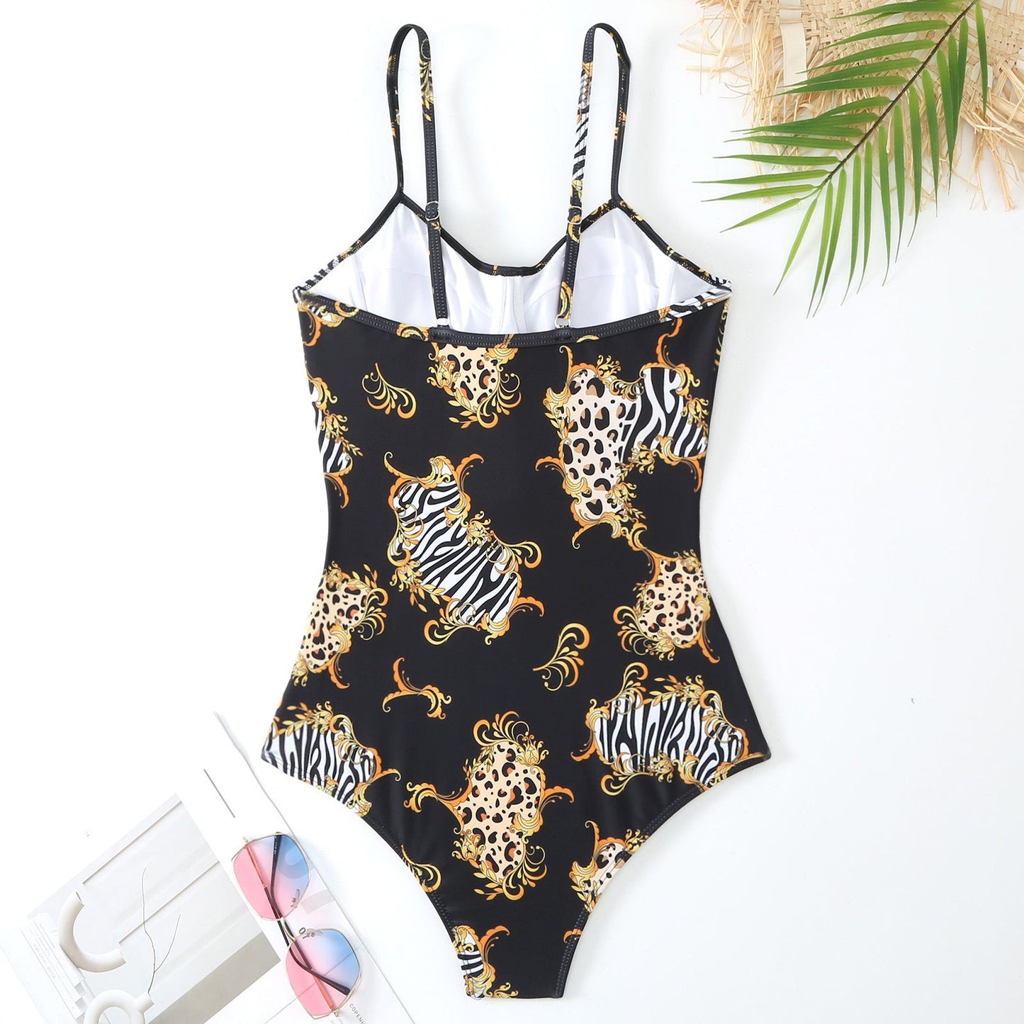 New One-Piece Swimsuit For Women Conservative Slimming Vintage Printed Swimsuit Chiffon Skirt With Steel Push-Up