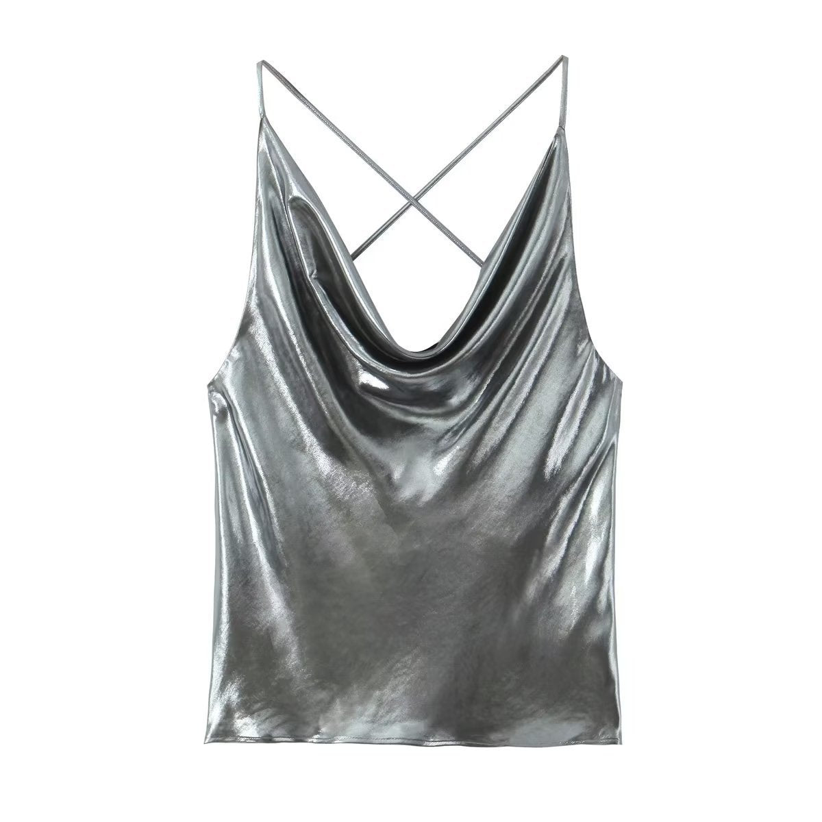 Summer New Women's Dress With Metal Tie Pullover Swing Neck Halter Back Sleeveless Halter Top