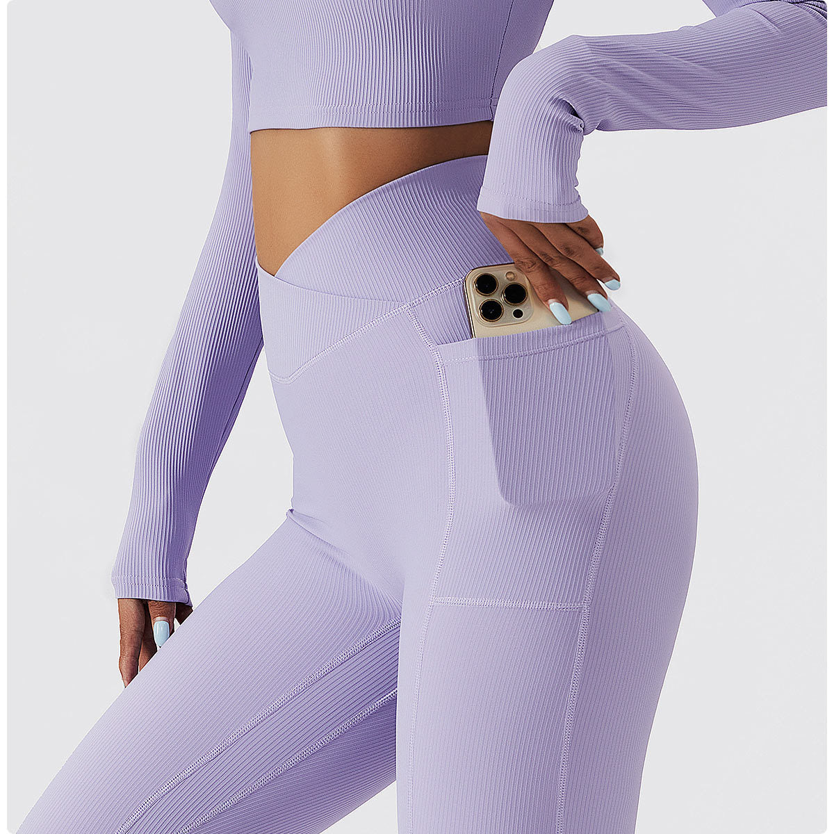 Winter Yoga Pants Thread Pocket High Waist Fitness Pants Tight Peach Hip Lift Running Pants Women