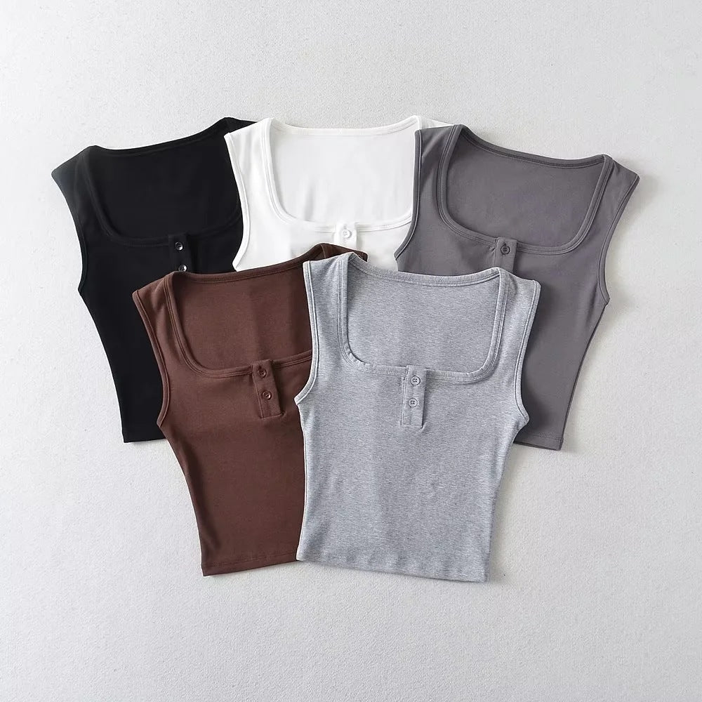 Square Collar Vest Female Summer Stretch Slimming Sleeveless T Vest Top