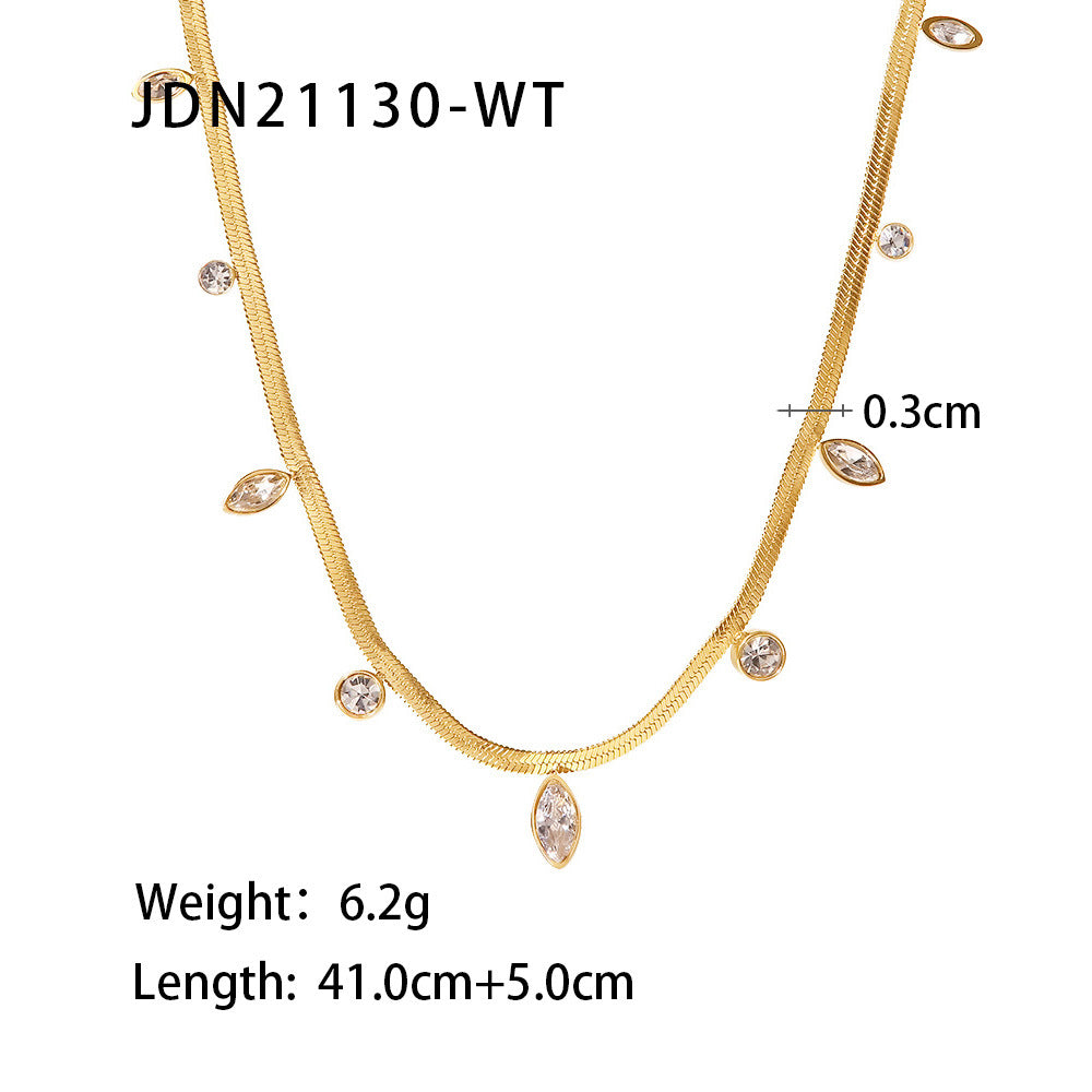 5 pcs Women's Light Luxury Style Titanium Steel Color Snake Bone Chain Color Zircon Necklace