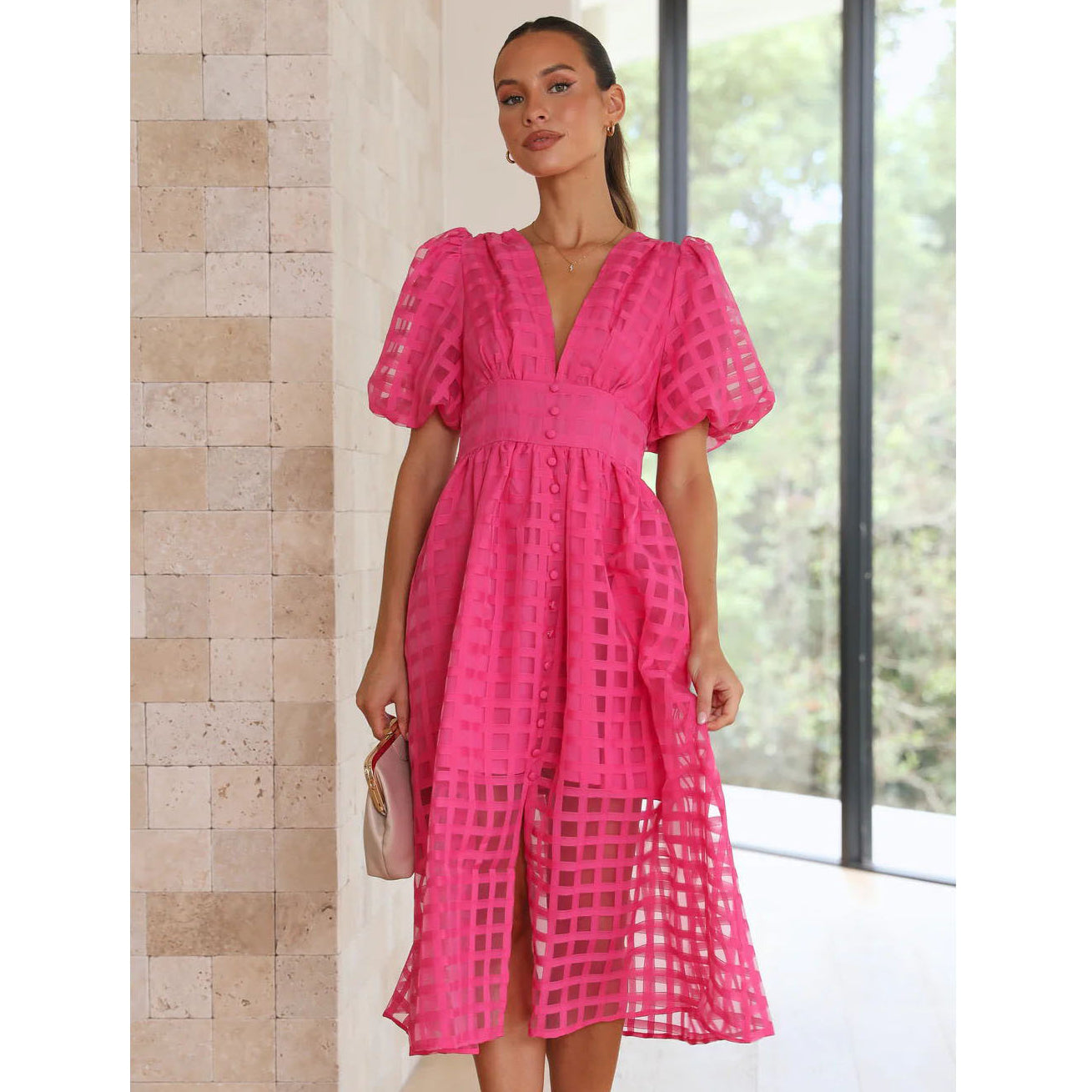 Spring And Summer New Fashion Multi-Color Lantern Sleeve Dress Casual Party Dress