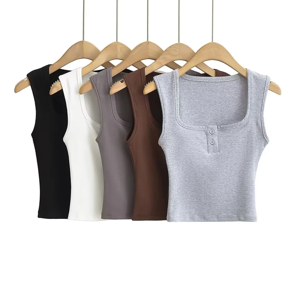 Square Collar Vest Female Summer Stretch Slimming Sleeveless T Vest Top