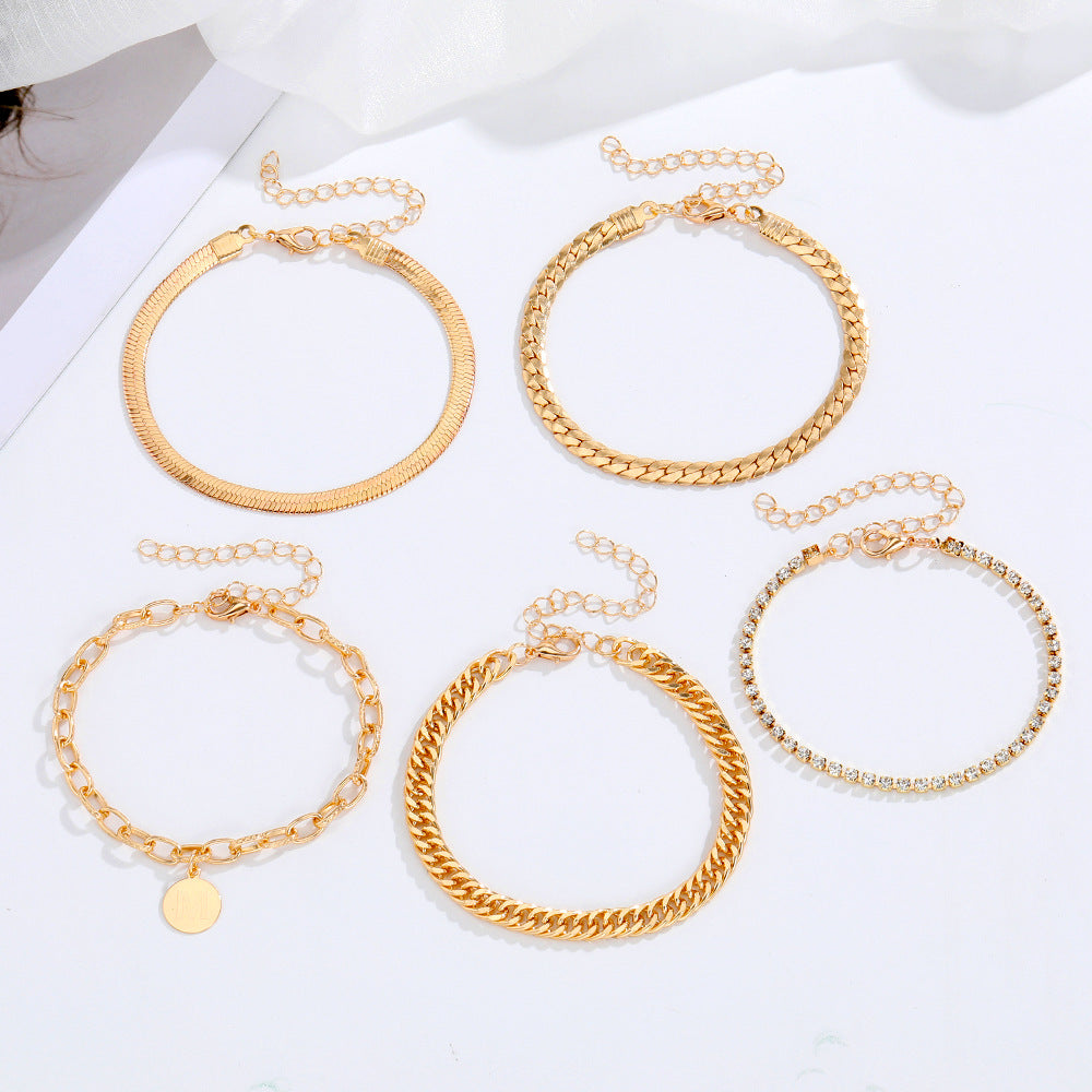 5 sets New Multi-Layer Bracelet Set Female Niche Retro Light Luxury Fashion Hand Jewelry