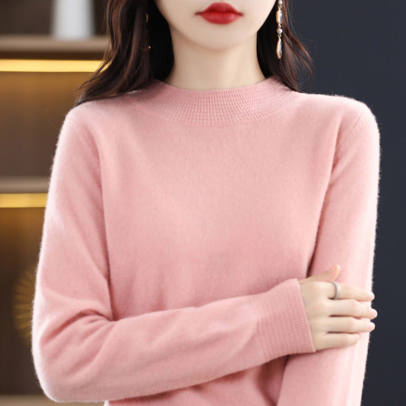 Autumn/Winter Seamless Woolen Sweater Women's 100 Wool Half Turtleneck Loose Pullover Sweater With Slimming Undercoat