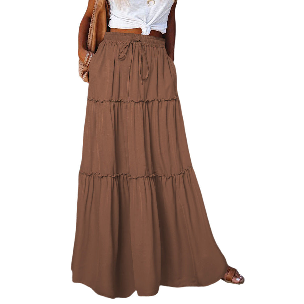 Autumn And Winter New Solid Color Knee-Length Skirt Women Lace-Up Casual Dress